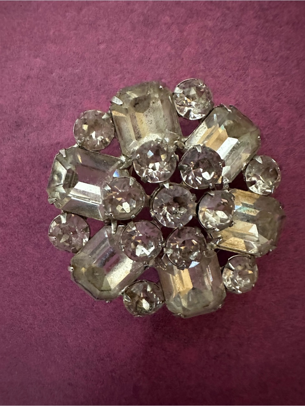Vintage Weiss Clear Rhinestone Round Cluster Brooch